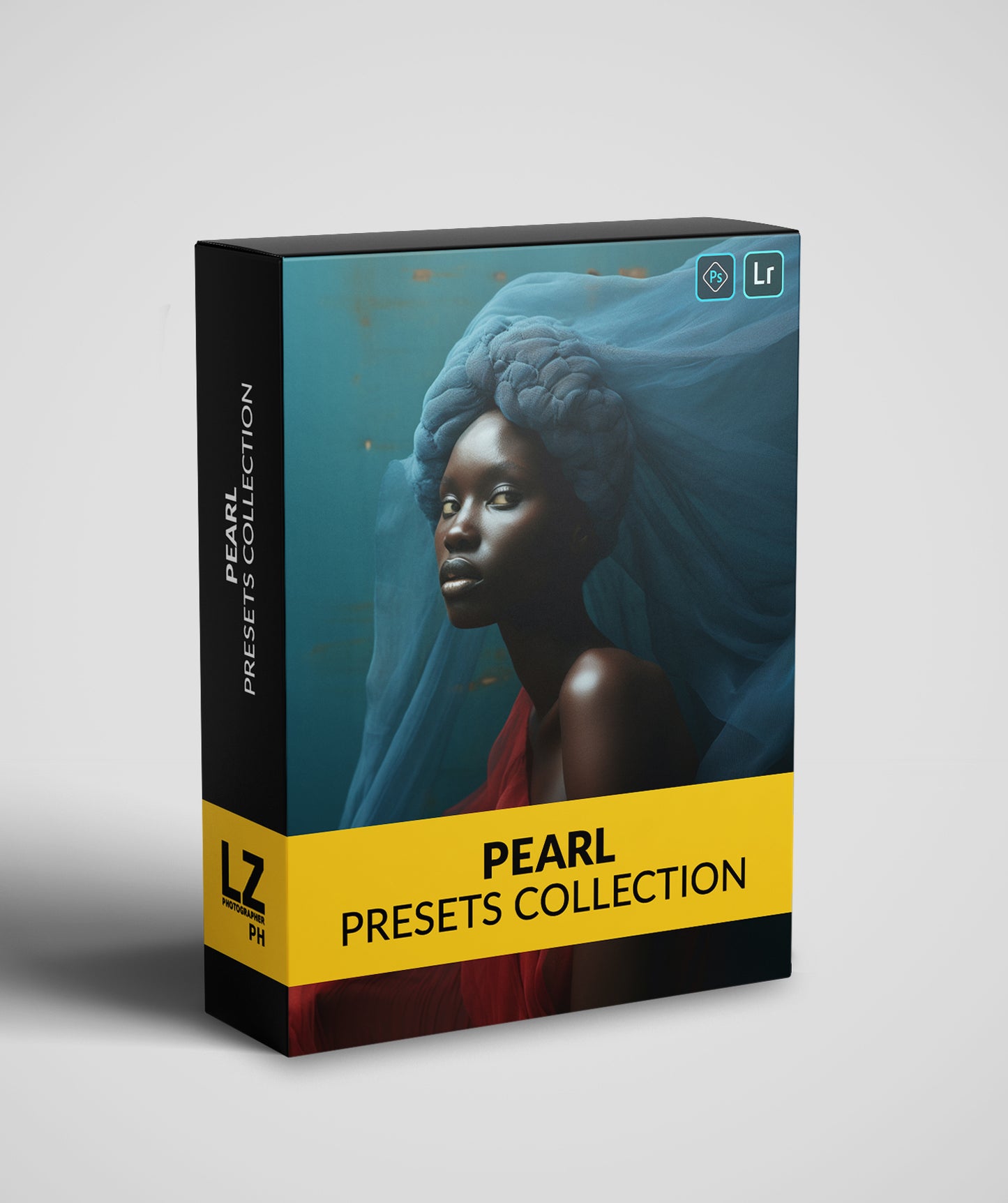 This image shows the Pearl presets packaging. This box features an African girl in a blue dress waving in the wind.