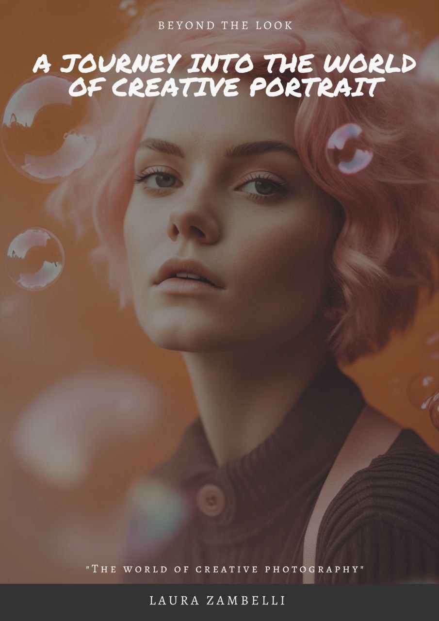 the picture shows a girl with pink hair and blue eyes, wearing a brown old dress. this girl is in the middle of soap bubbles